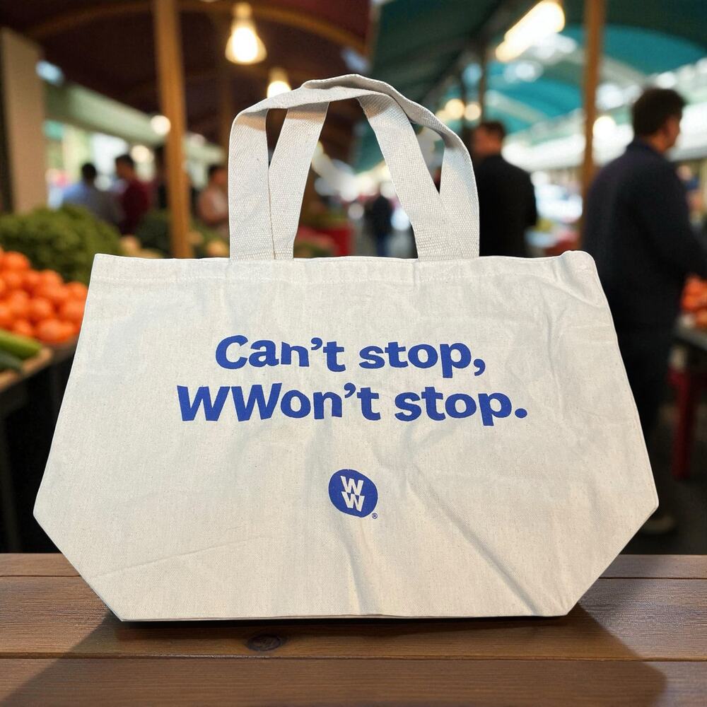 Weight Watchers WW Can't Stop WWon't Stop Canvas Tote Bag Rare Natural Cream 18"